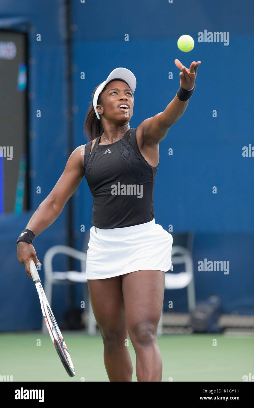 Sachia Vickery  of USA serves during qualifying game against Jamie Loeb of USA at US Open 2017 (Photo by Lev Radin/Pacific Press) Stock Photo