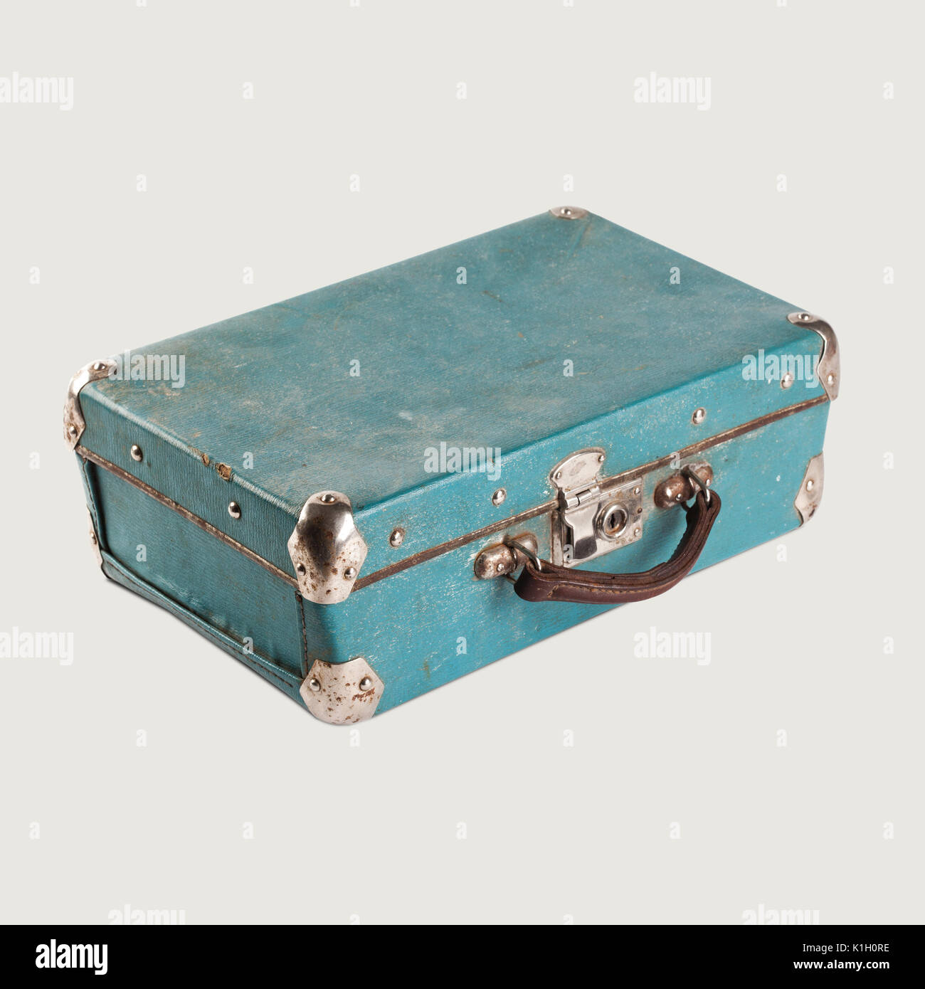 Vintage empty leather suitcase. Light 