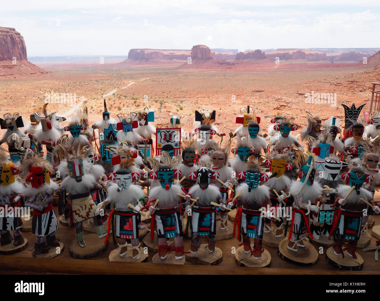 Monument Valley, USA - 25 July 2016: Traditional hand crafted Native American figures displayed for sale at a souvenir shop at Monument Valley Navajo  Stock Photo