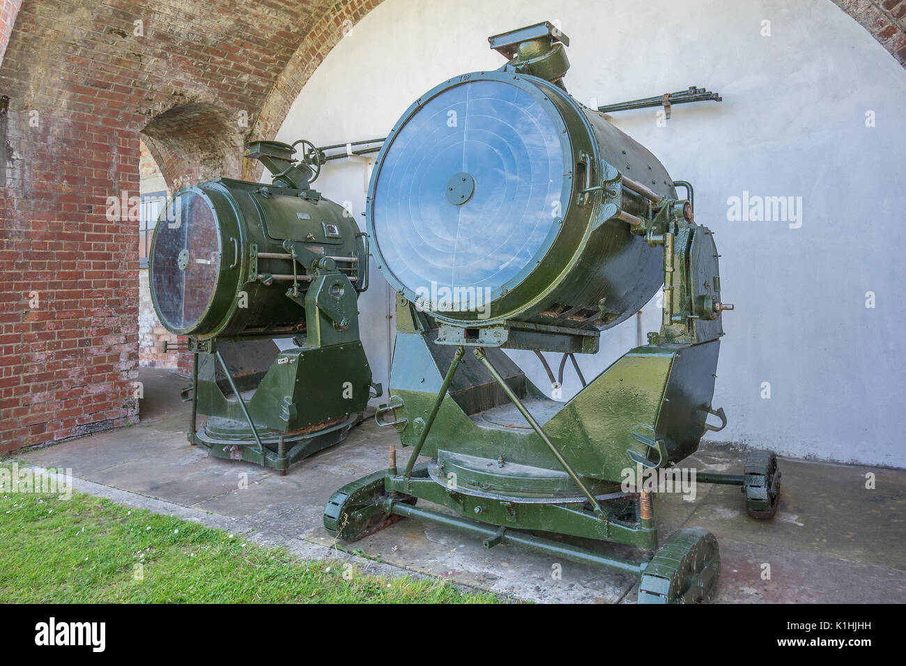 England, Hampshire, Hurst castle, World War 2 searchlights Stock Photo