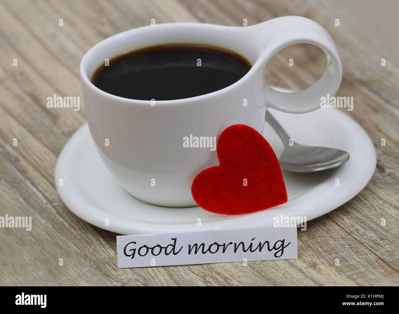 Good morning card with cup of black coffee and red heart Stock ...