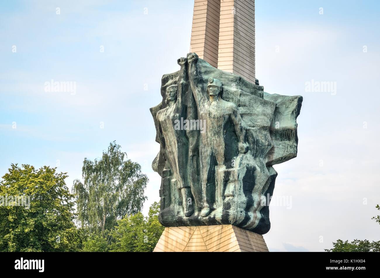 TYCHY, POLAND - JULY 7, 2017: Icon of Tychy city in Poland. Monument of struggle and work in a city park. Stock Photo