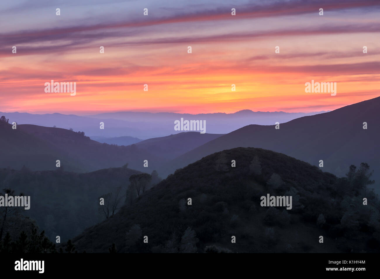 Sunset of Rolling Hills. Mt Diablo State Park, California, USA. Stock Photo