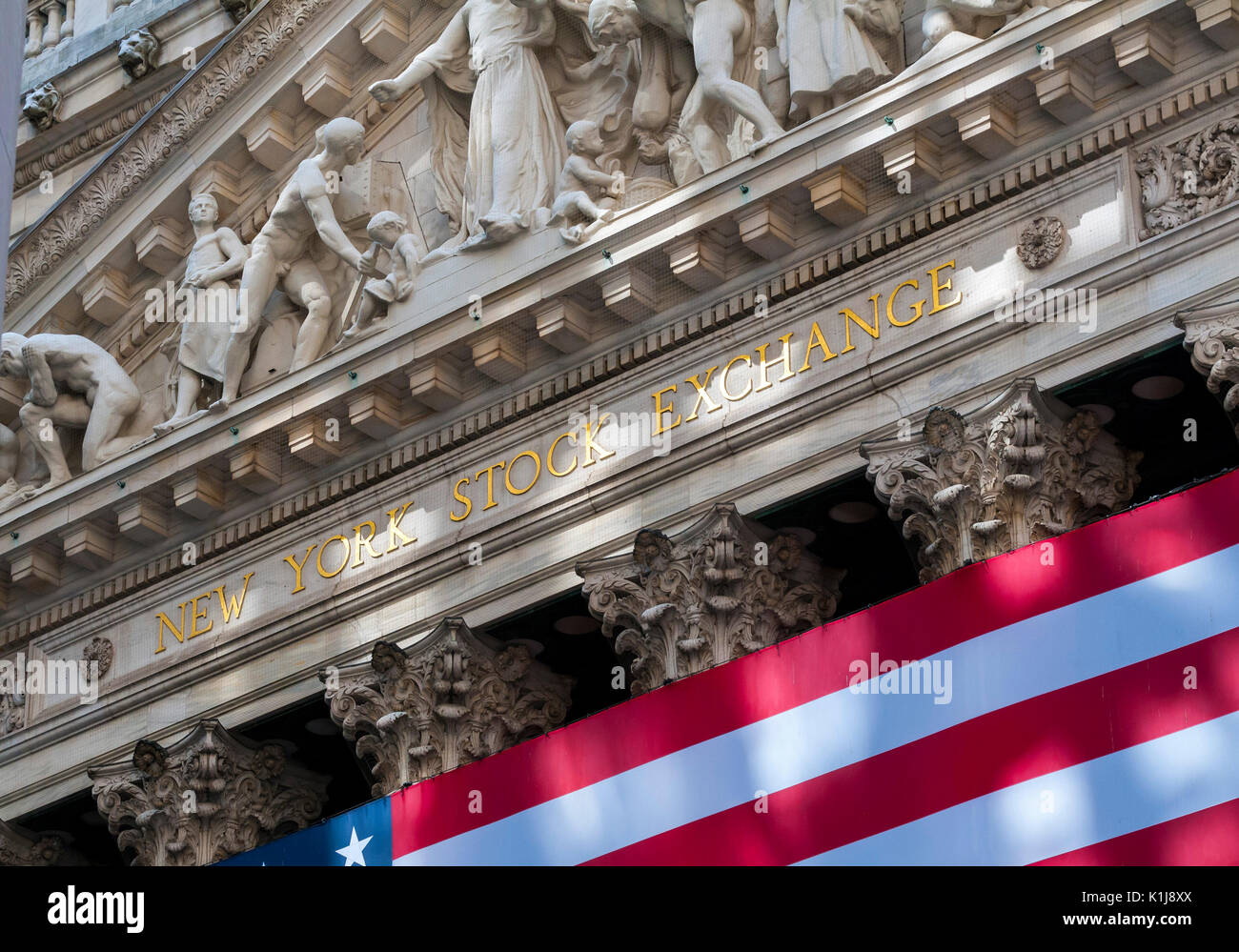 The front of the New York Stock Exchange Building, Wall Street, New York Stock Photo