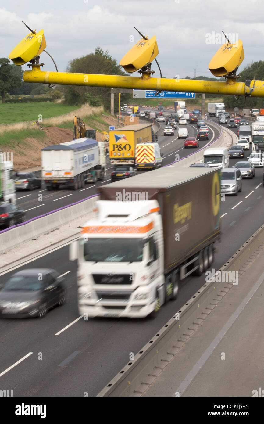 Average speed cameras on the M6 motorway in Cheshire,UK Stock Photo Alamy