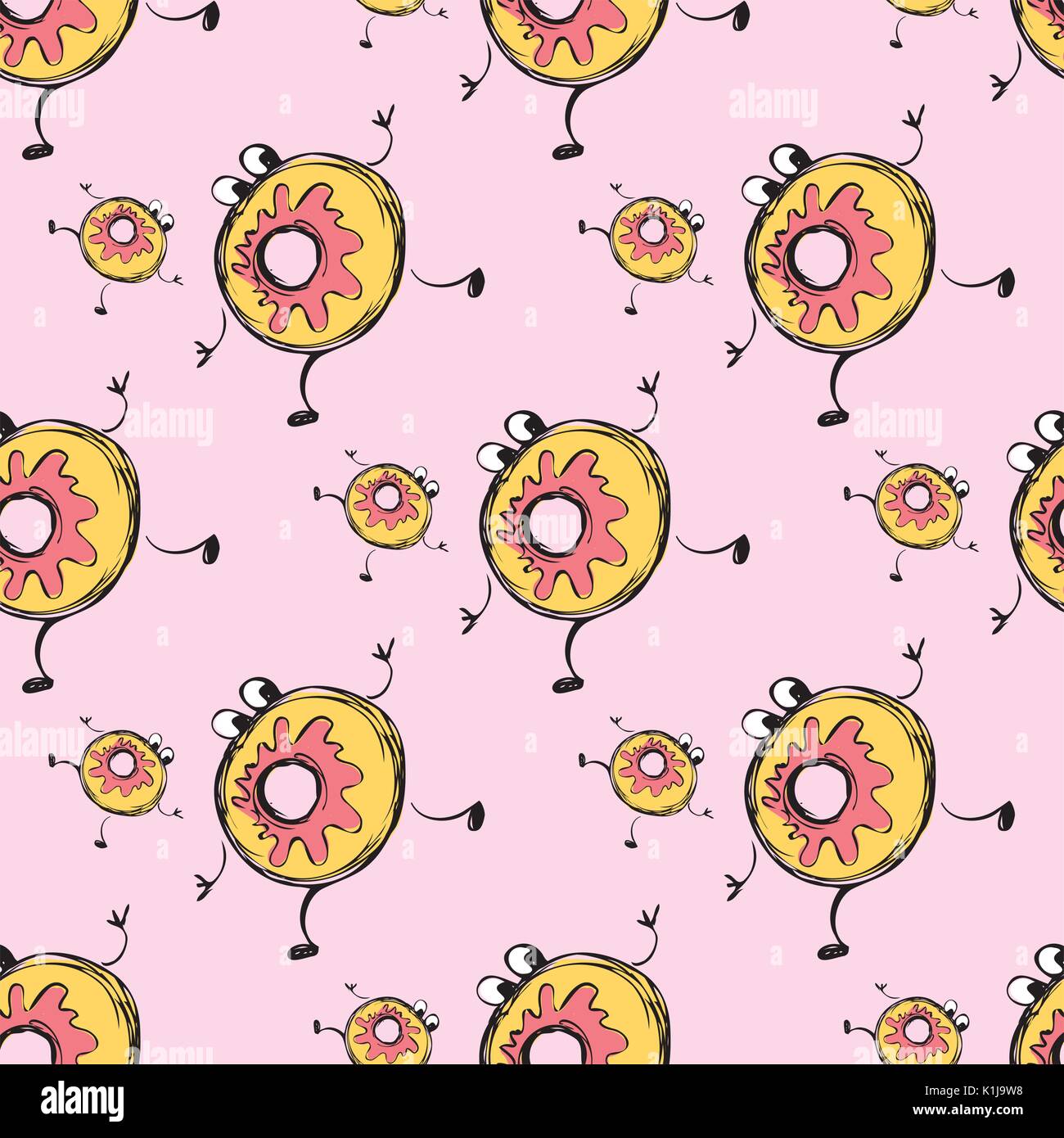 donuts hand drawn seamless pattern. Vector illustration Stock Vector ...
