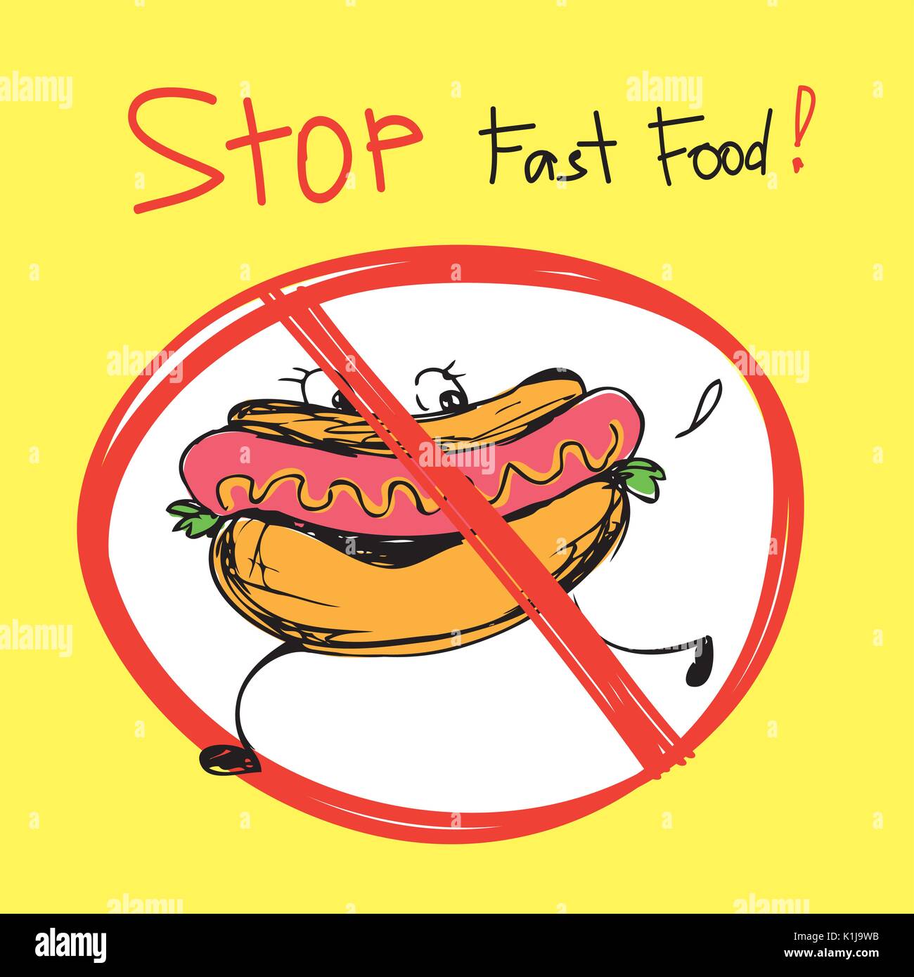 Stop Fast Food Hot Dog Hand Drawing Vector Illustration Stock Vector 