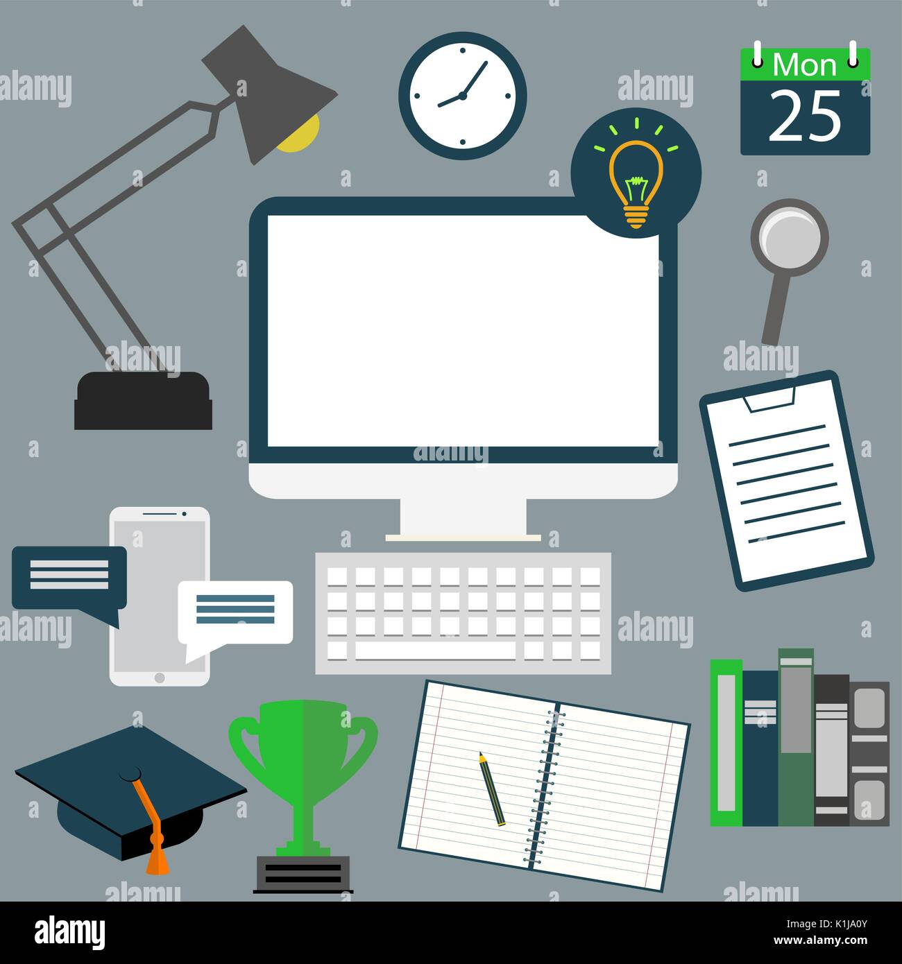 Flat design stylish vector illustration of modern business workspace in ...