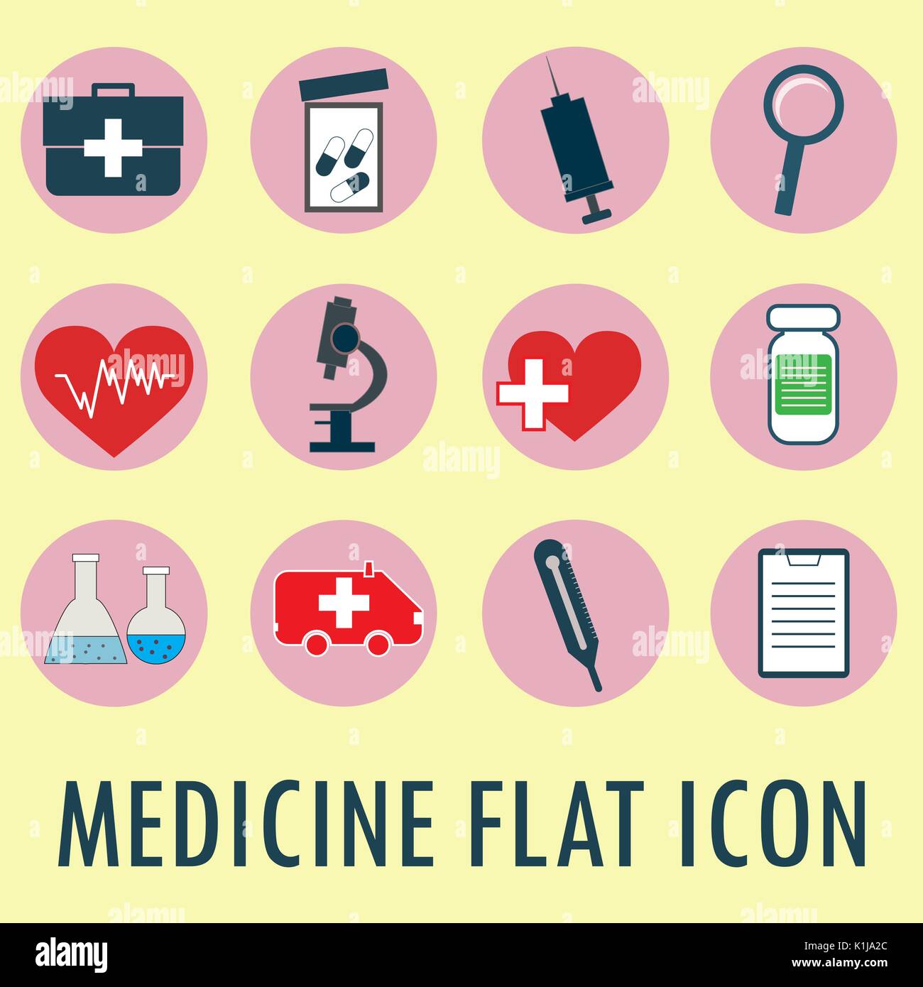 Flat style  icon set. Medical vector illustration Stock Vector