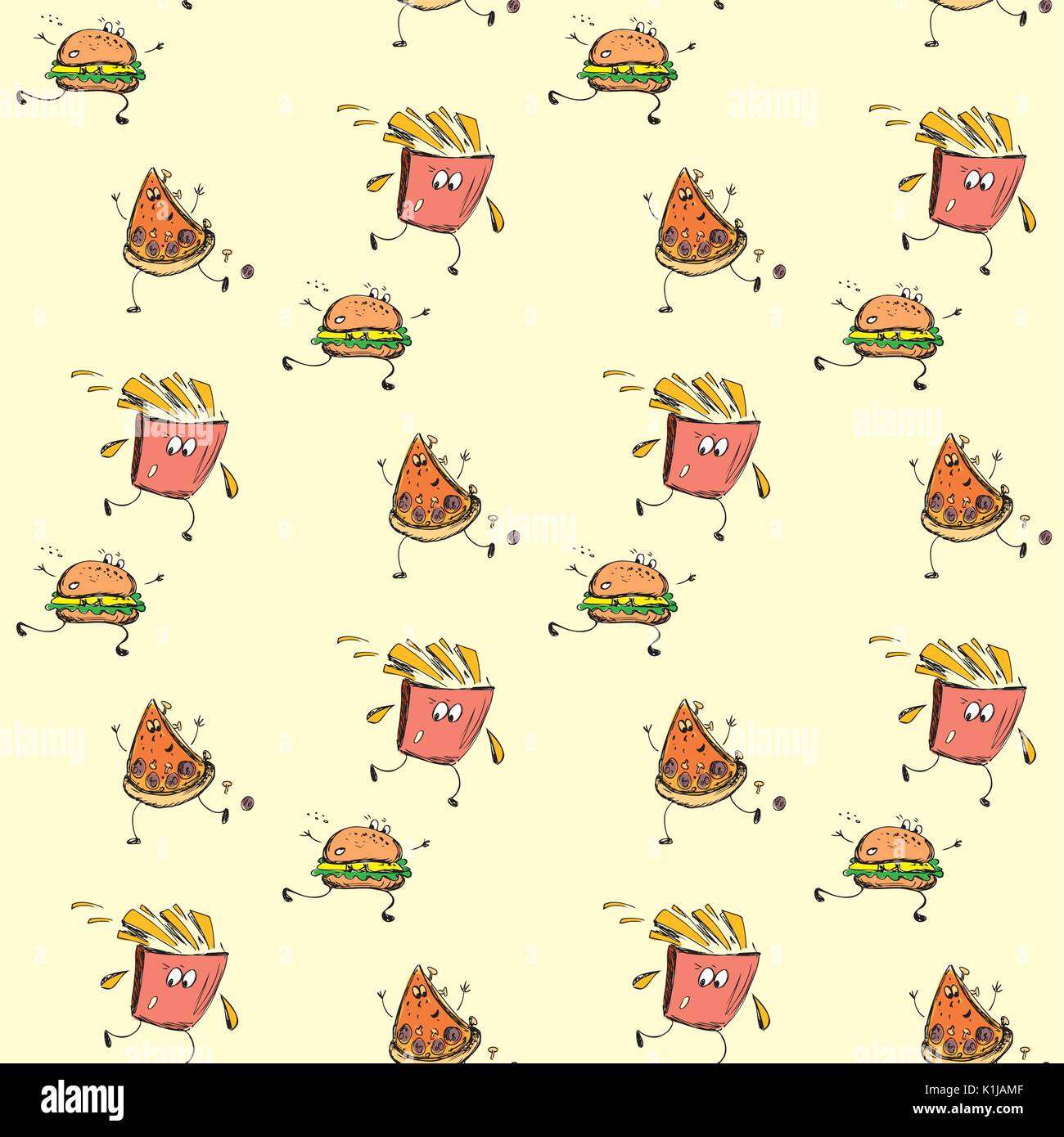 fast food seamless pattern, hand drawing, vector illustration Stock ...