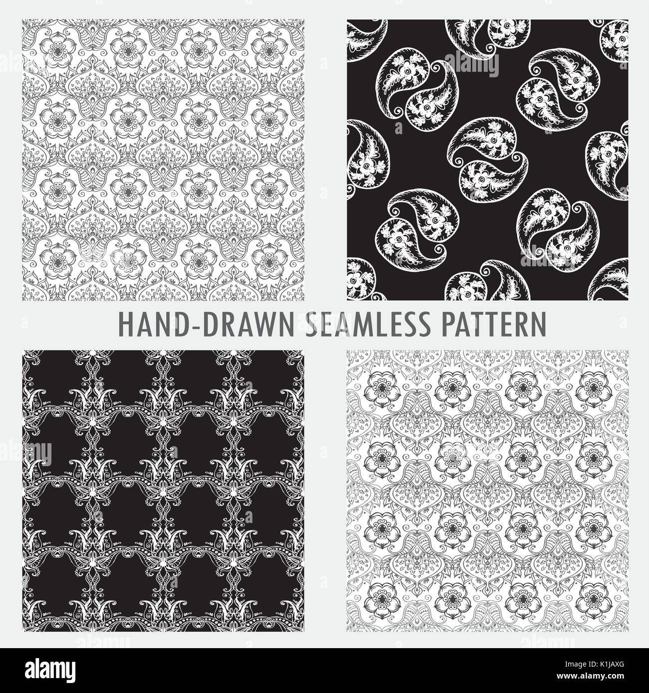 Set Seamless pattern with ornamental flowers.Seamless pattern can be used for wallpaper, pattern fills, web page backgrounds, surface textures. Stock Vector