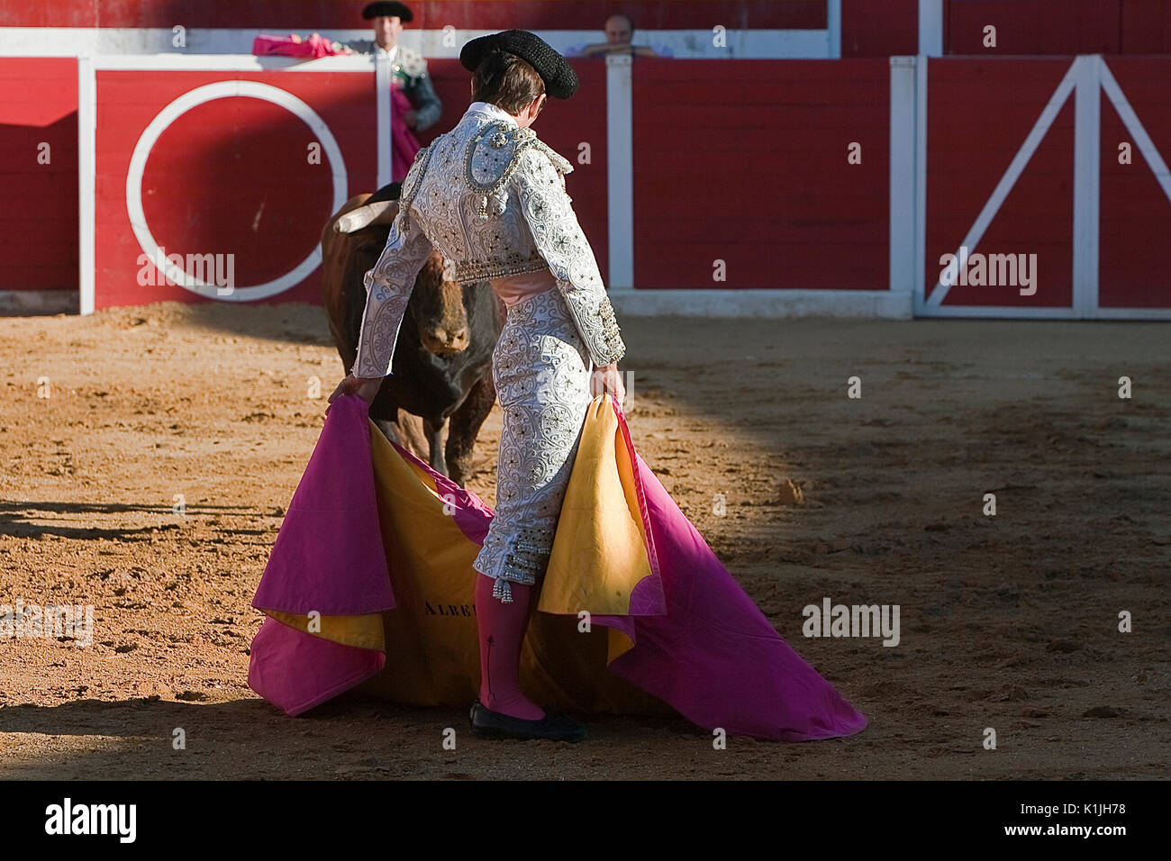 Bullfighter with the Cape in the Bullfight, Spain Stock Photo