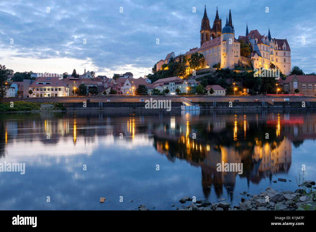 view over the Altstadt with the Albrechtsburg and River Elbe, Meissen, Saxony, Germany Stock Photo
