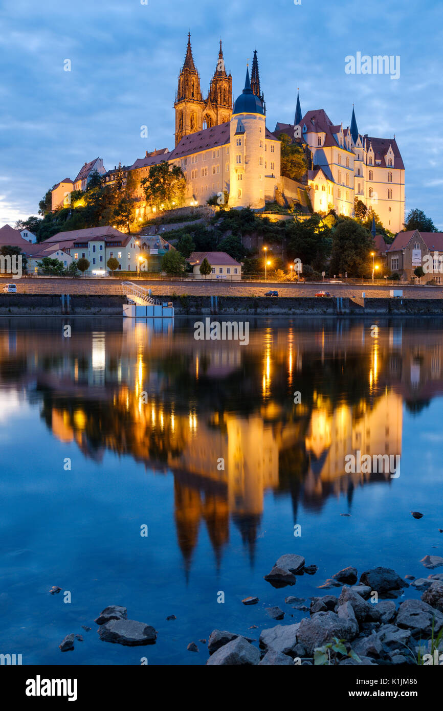 view over the Albrechtsburg and River Elbe, Meissen, Saxony, Germany Stock Photo