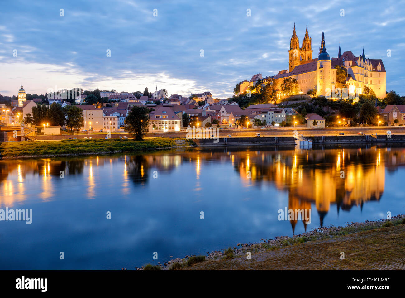 view over the Altstadt with the Albrechtsburg and River Elbe, Meissen, Saxony, Germany Stock Photo