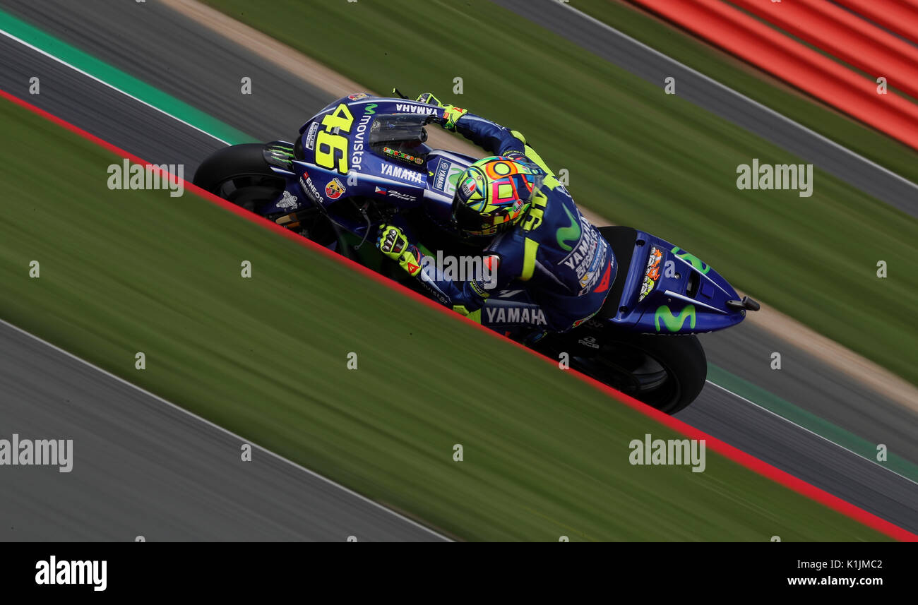 Moviestar Yamaha's Valentino Rossi during qualifying ahead of the British Moto Grand Prix at Silverstone, Towcester. Stock Photo