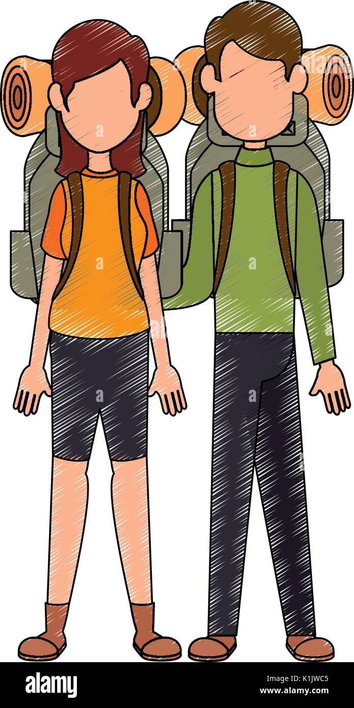 Couple Of Backpackers Icon Vector Illustration Graphic Design
