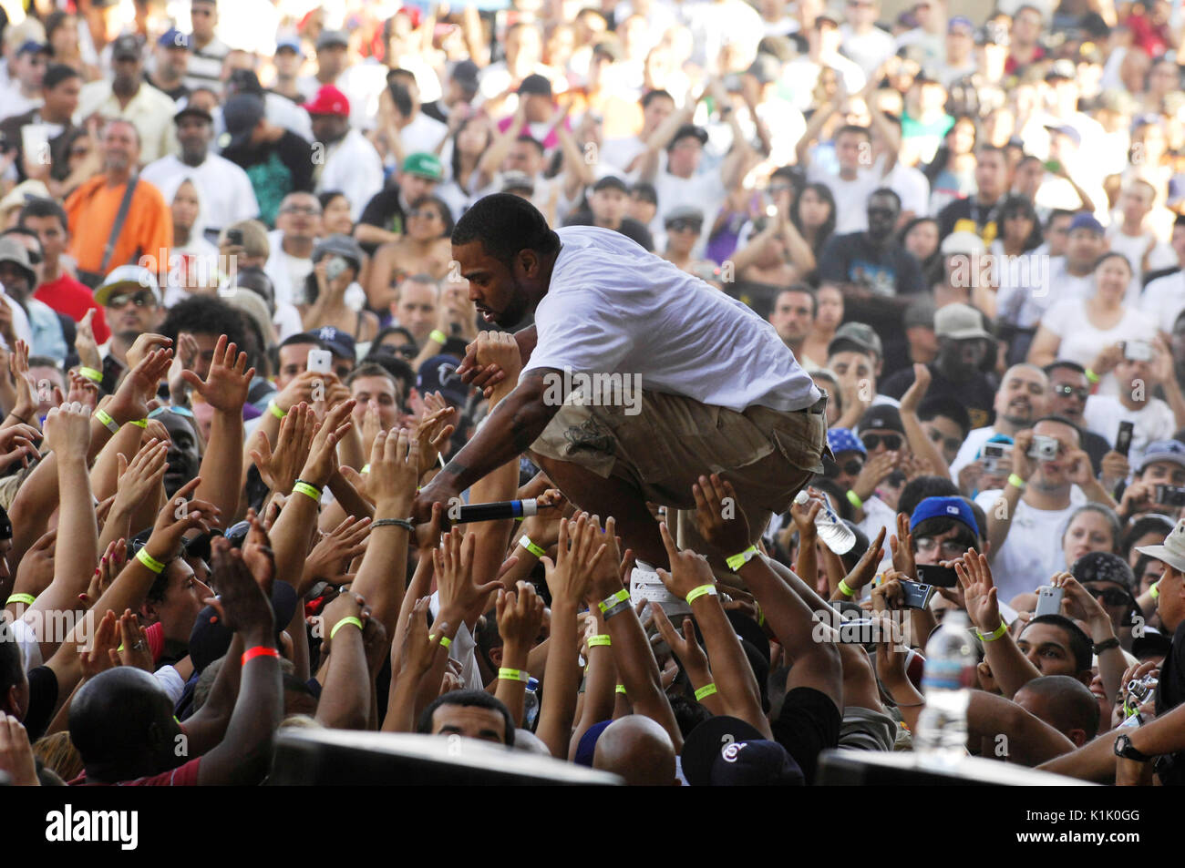 Method Man performing crowd 2008 Rock Bells Glen Helen Pavilion Los Angeles. Stock Photo