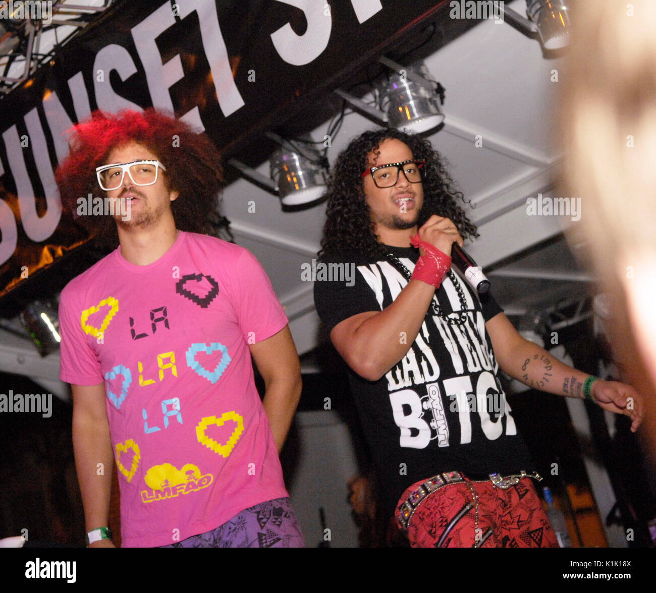 (L-R) Redfoo Sky Blu LMFAO performs day 3 2nd Annual Sunset Strip Music Festival September 12,2009 Los Angeles,California. Stock Photo
