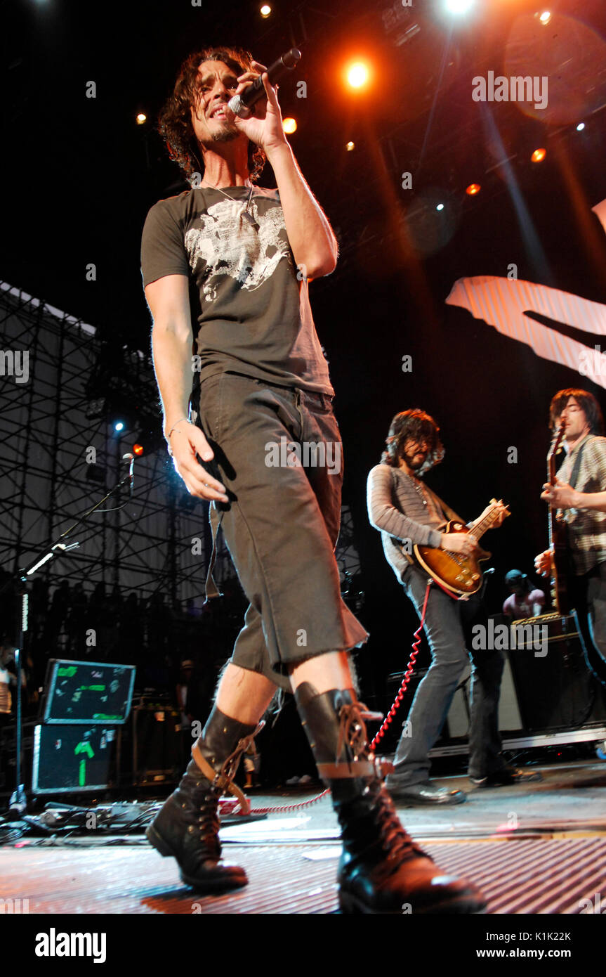 Chris Cornell performing 2008 Projekt Revolution Tour Verizon Wireless Amphitheater Irvine. Stock Photo