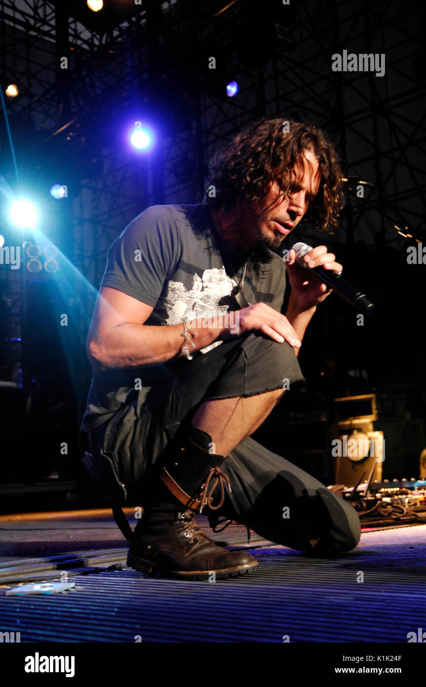 Chris Cornell performing 2008 Projekt Revolution Tour Verizon Wireless Amphitheater Irvine. Stock Photo