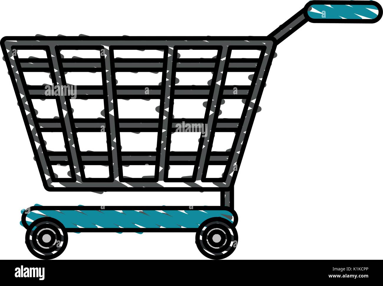 Colorful shopping cart doodle over white background vector illustration