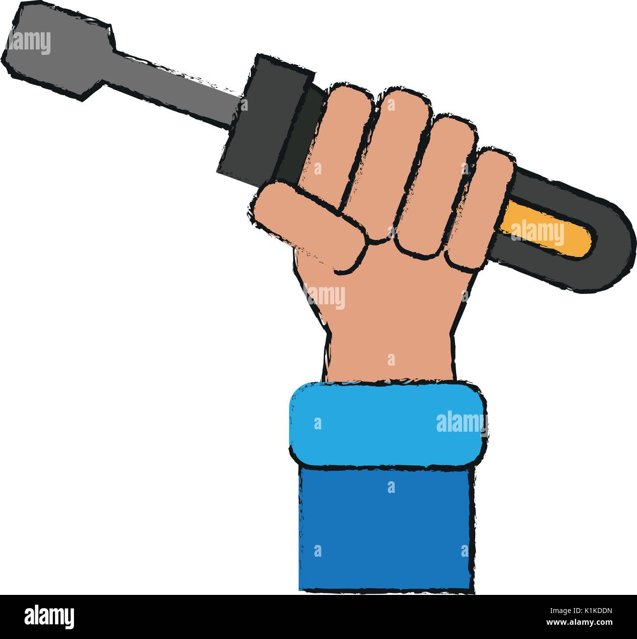 Colorful hand with screwdriver doodle over white background vector illustration Stock Vector