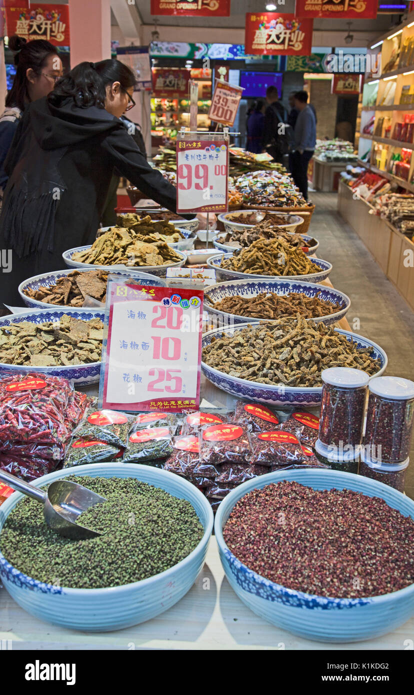 Chinese Food and Spices Store, Ciqikou, Chongqing. Stock Photo