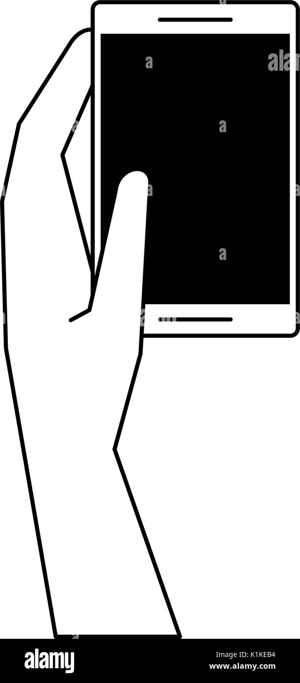 Black and white hand with smartphone over white background vector ...