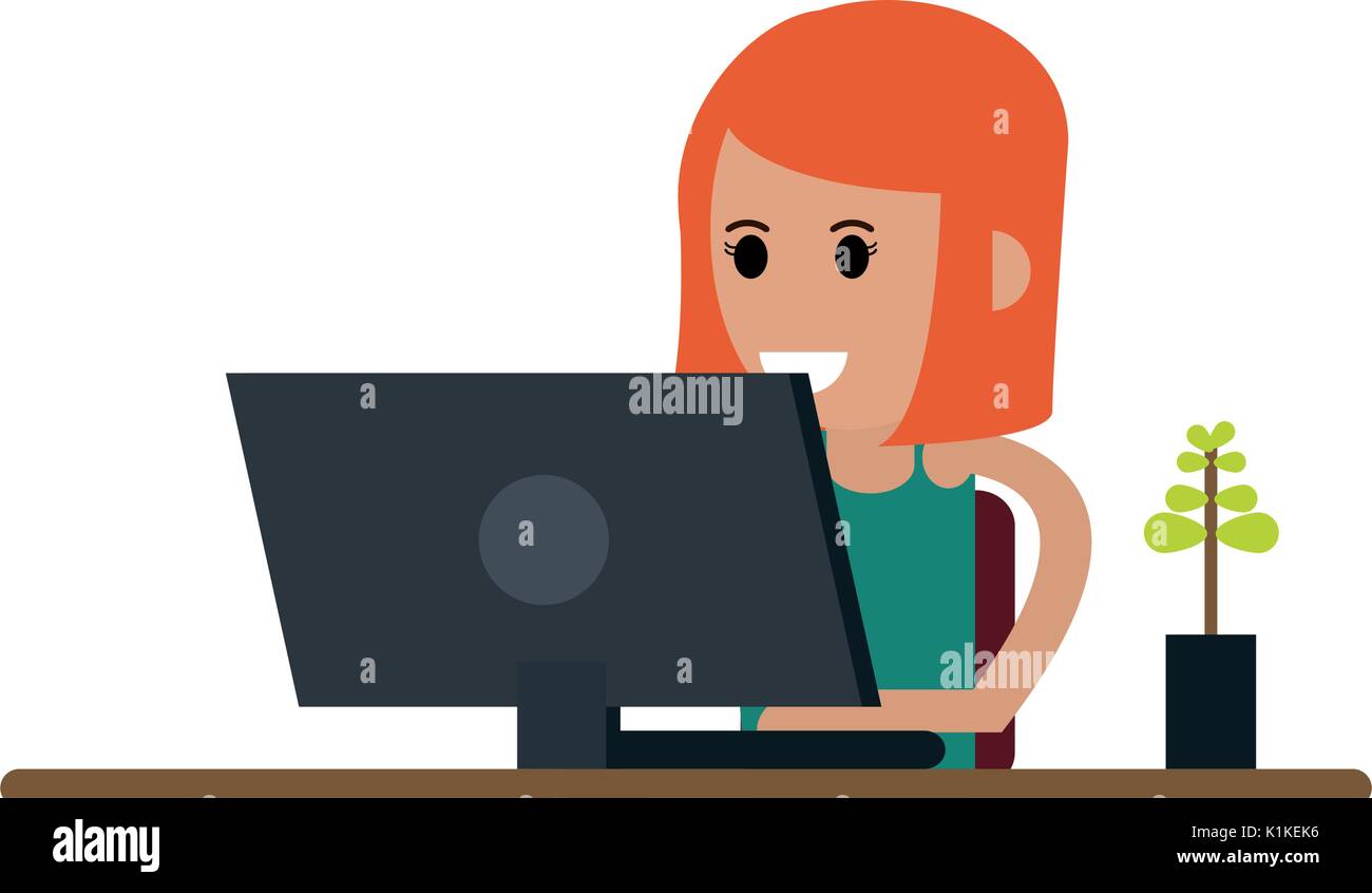 woman using computer icon image vector illustration design Stock Vector ...