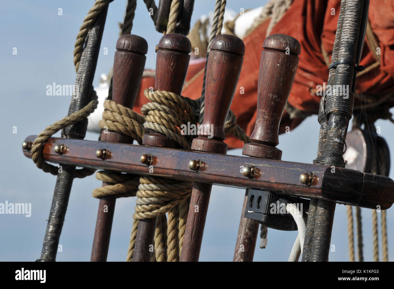 traditional old sailing vessels and deck fittings portholes hammocks