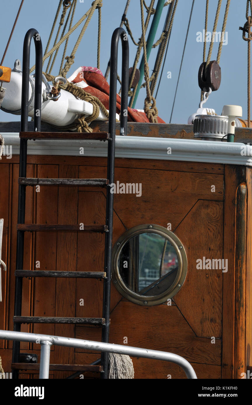 traditional old sailing vessels and deck fittings portholes hammocks