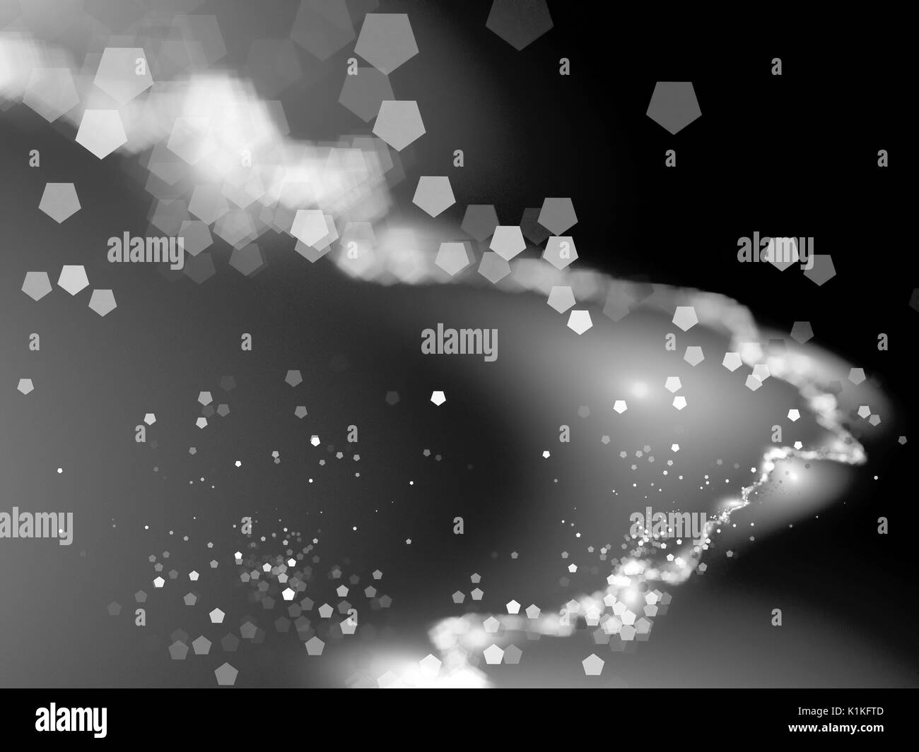 Glowing stardust with bokeh in space, black and white texture, computer generated abstract background, 3D rendering Stock Photo