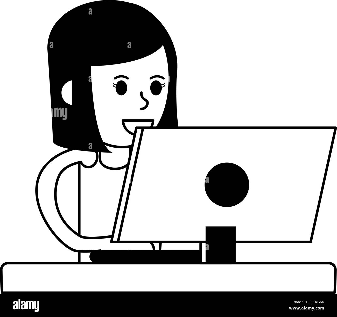 woman using computer icon image vector illustration design black and ...