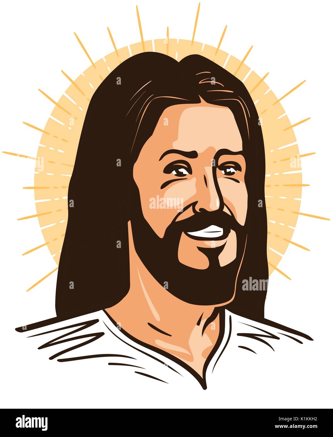 Portrait of happy Jesus Christ. Messiah, God symbol Christianity. Cartoon vector illustration Stock Vector