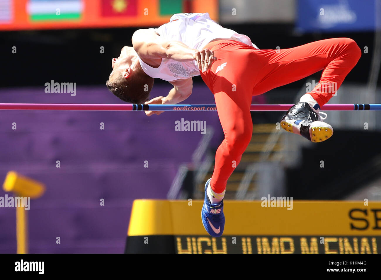 Maciej LEPIATO of Poland in the Men's High Jump T44 Final at the World Para Championships in London 2017 Stock Photo