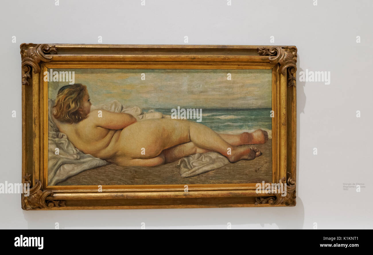 Painting Reclining Bather by Giorgio de Chirico at the National Gallery of Modern Art in Rome, Italy Stock Photo