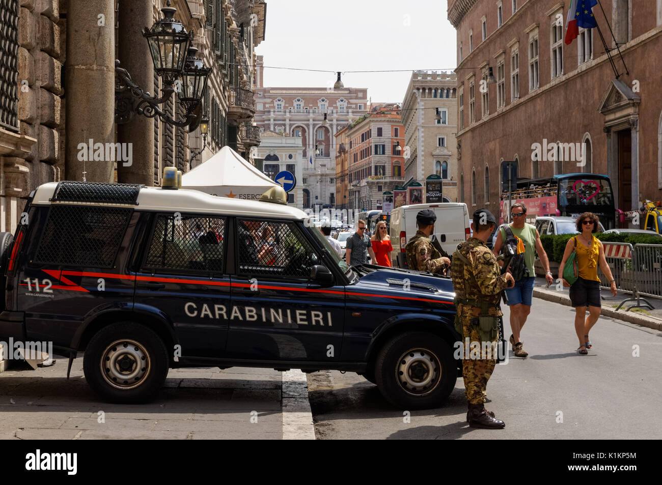 Carabinieri patrol on the Via del Plebiscito in Rome, Italy Stock Photo