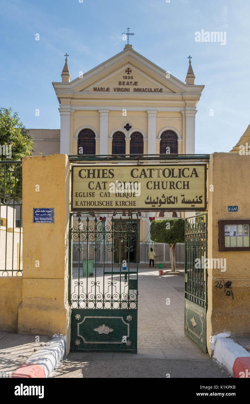 Immaculate Conception Roman Catholic Church (facade) in Aswan, Upper Egypt Stock Photo
