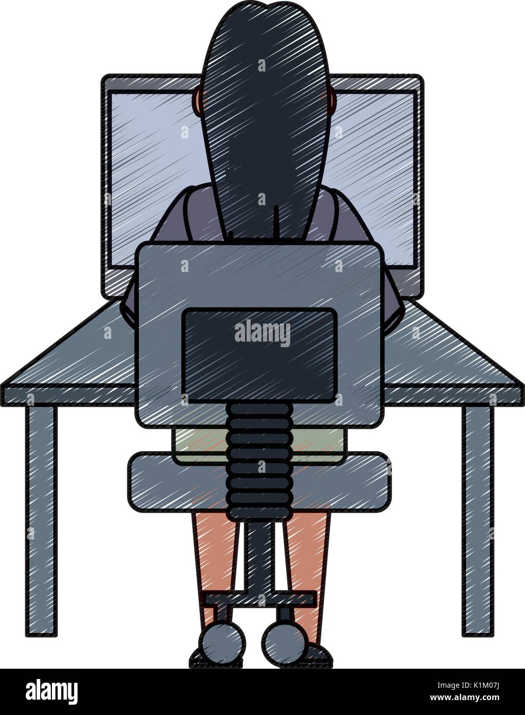 Young woman working on computer icon vector illustration graphic design ...