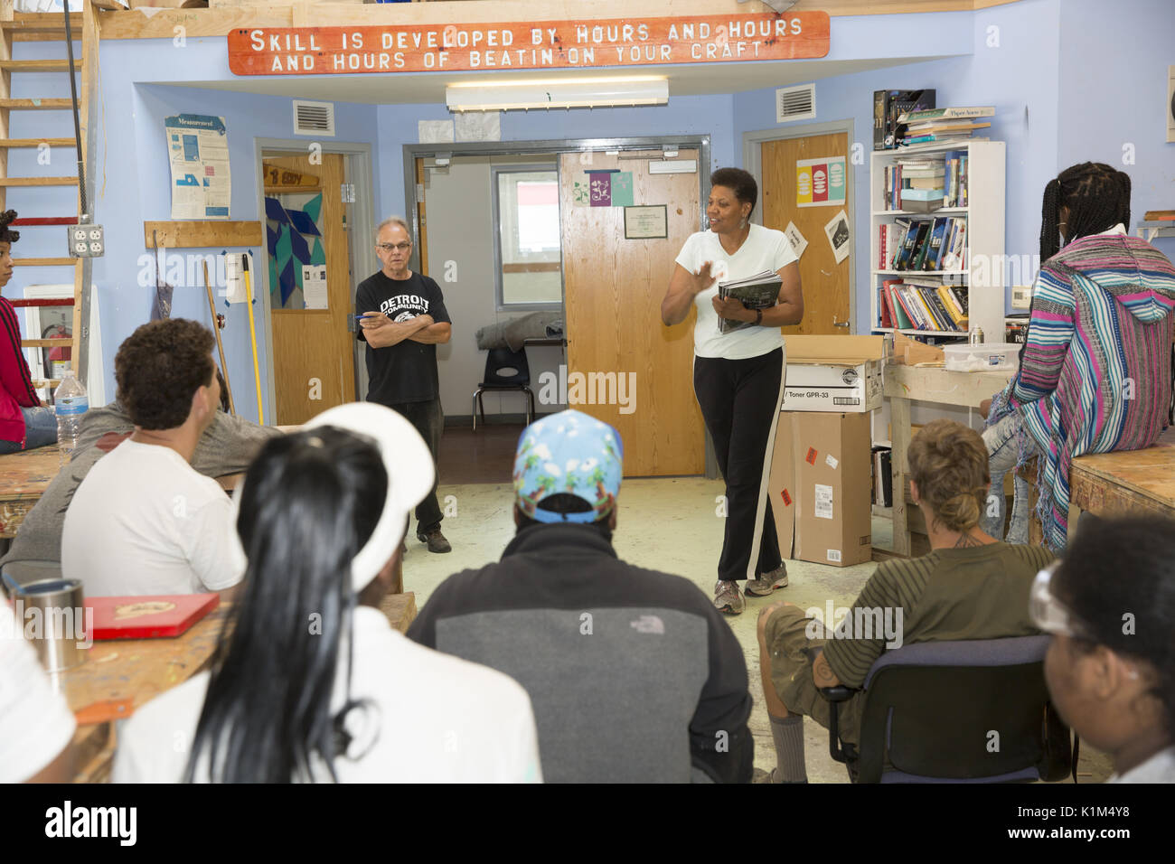 Students from the Detroit Community School participate in a motivational summer paid work program where they learn life, work and business skills in an entrepreneurial incubator type environment. Stock Photo