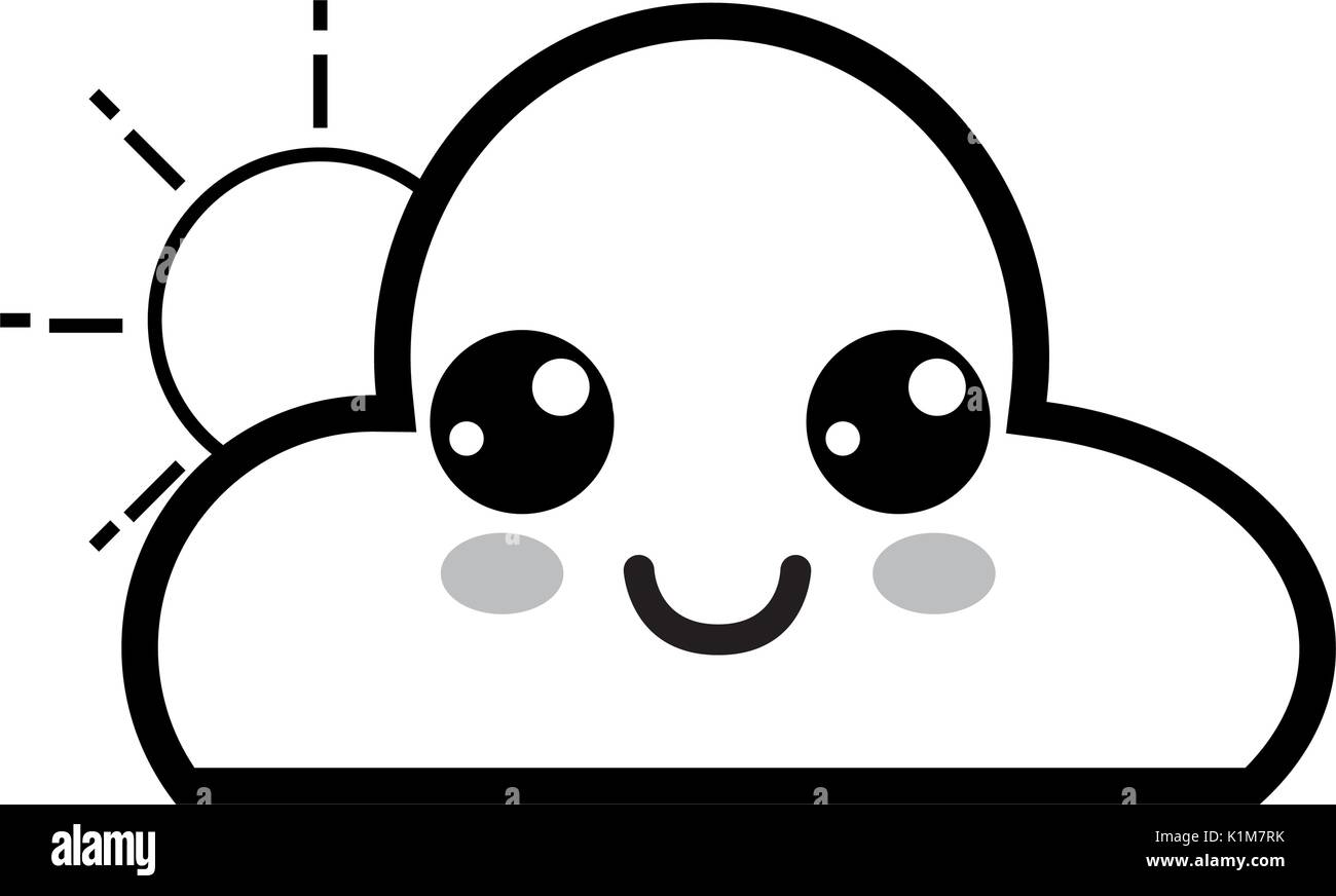 line kawaii cute happy cloud and sun Stock Vector Image & Art - Alamy