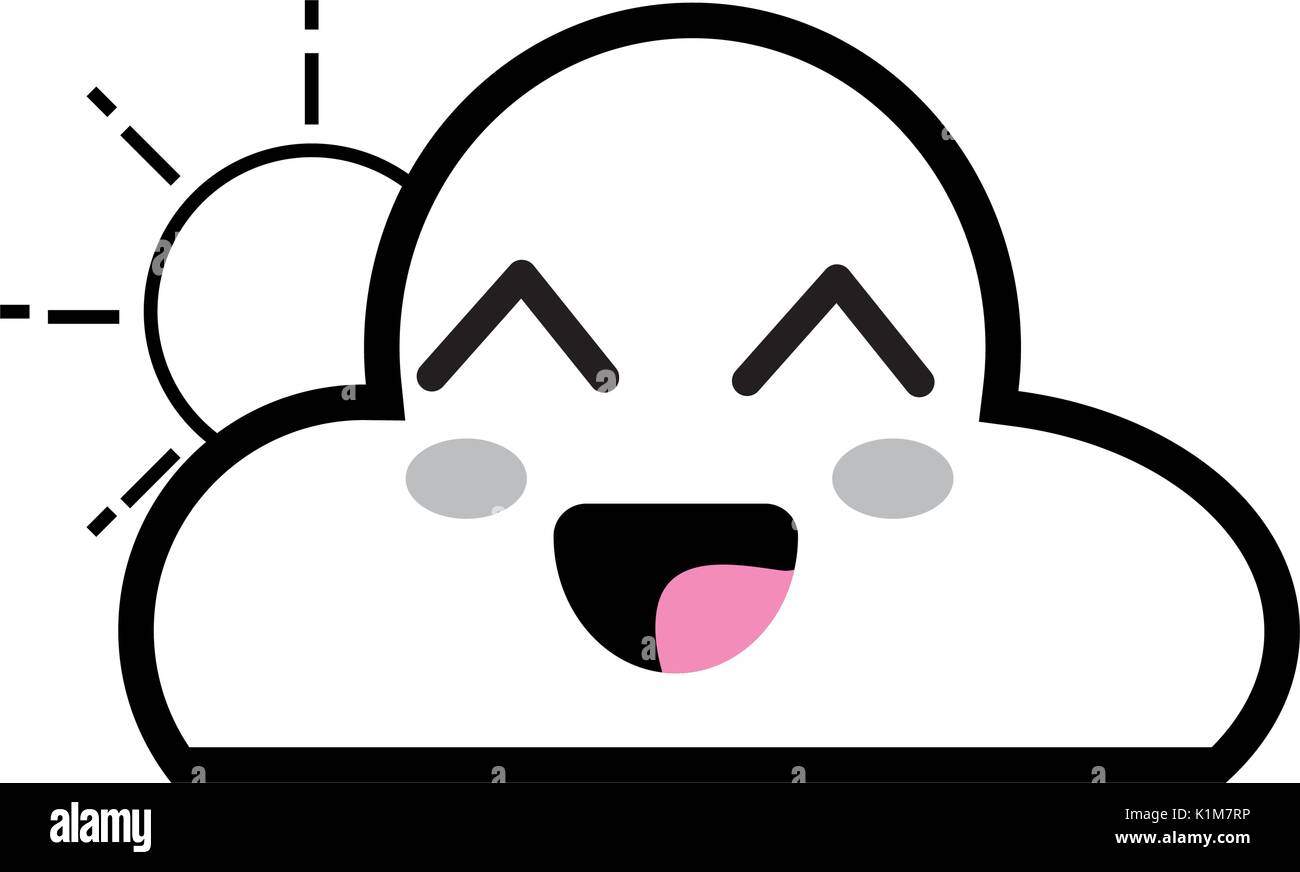 line kawaii cute happy cloud and sun Stock Vector Image & Art - Alamy