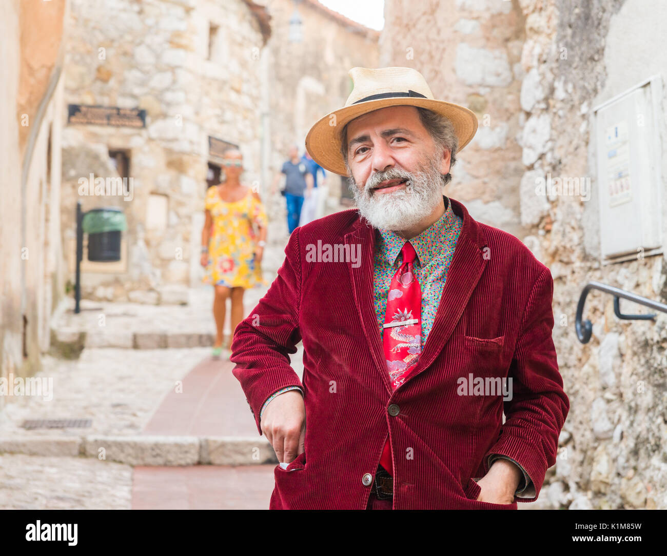 Eccentric older man in Eze, Cote d'Azur, France Stock Photo