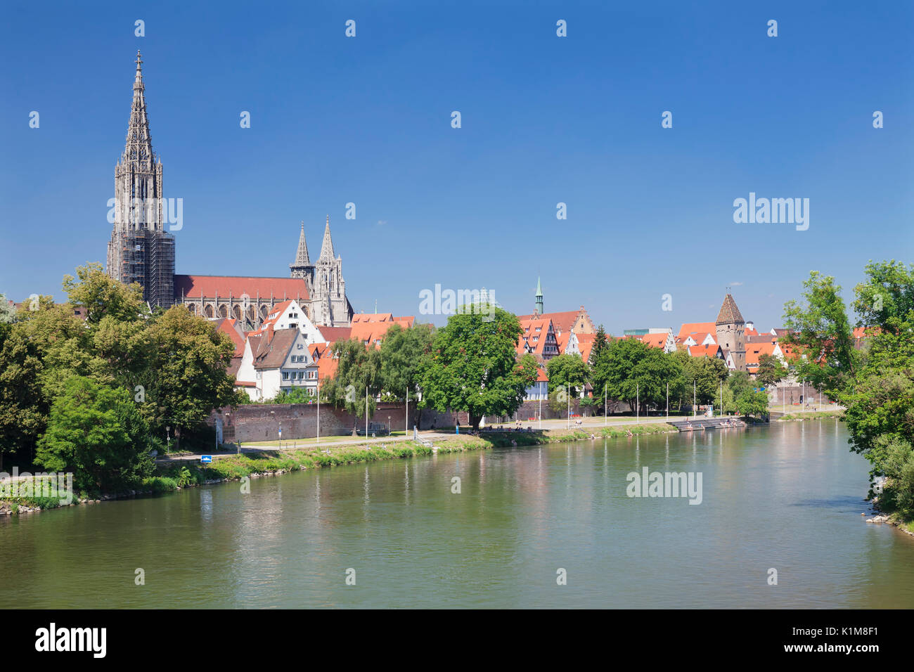 View over the Danube to the Münster, Ulm, Baden Württemberg, Germany Stock Photo