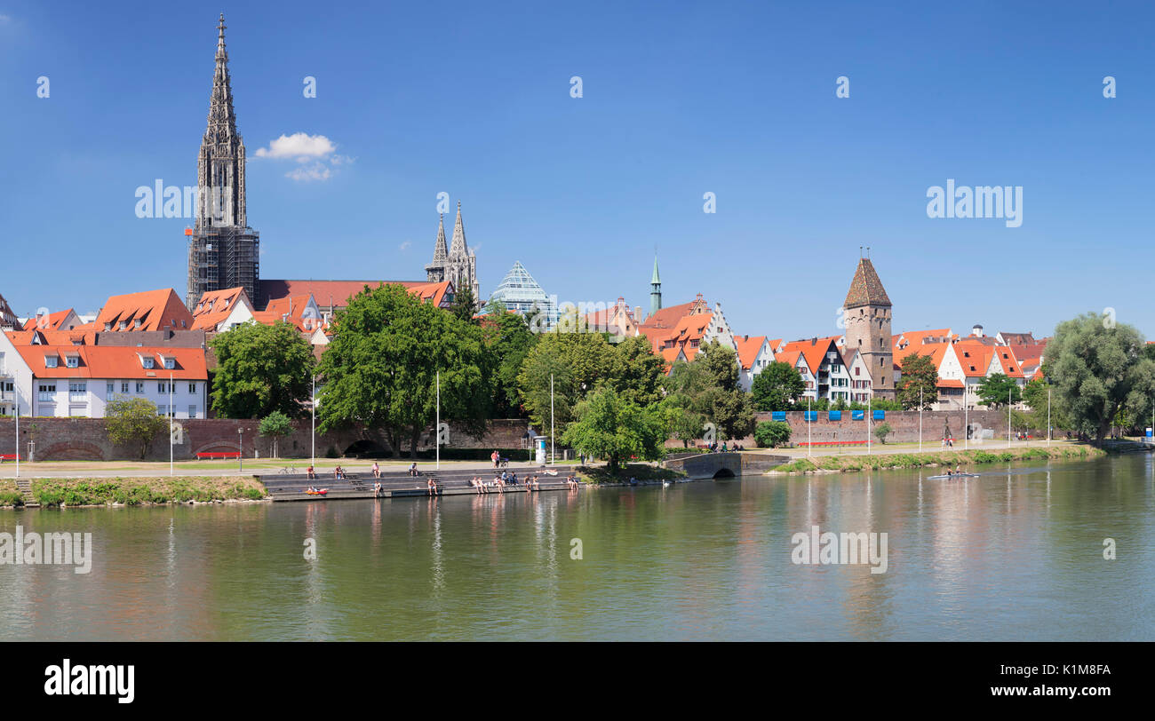 View over the Danube to the Münster, Ulm, Baden Württemberg, Germany Stock Photo