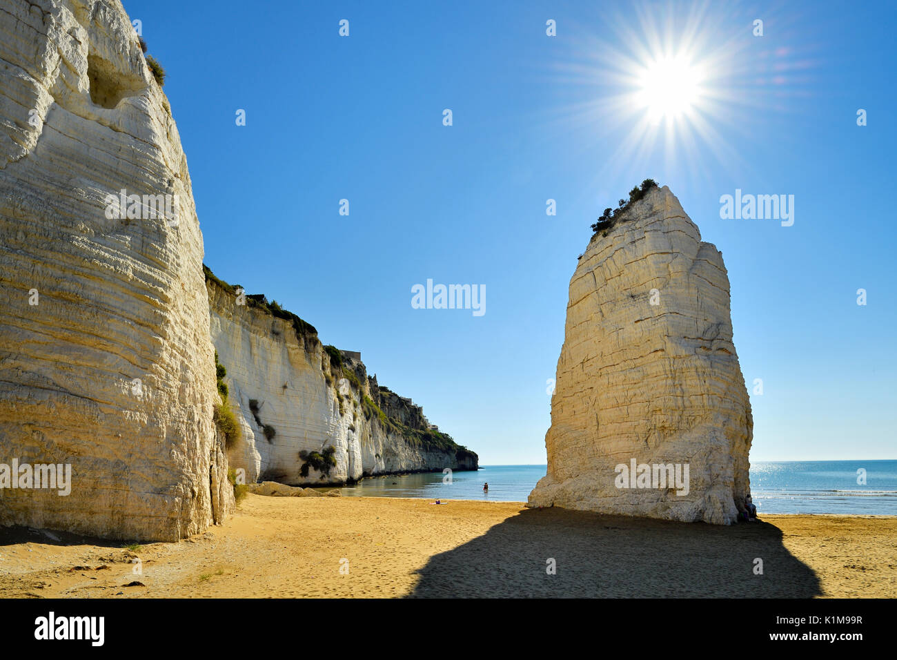 Pizzomunno, limestone cliffs on the beach, landmark of Vieste, Gargano, Foggia Province, Apulia, Italy Stock Photo