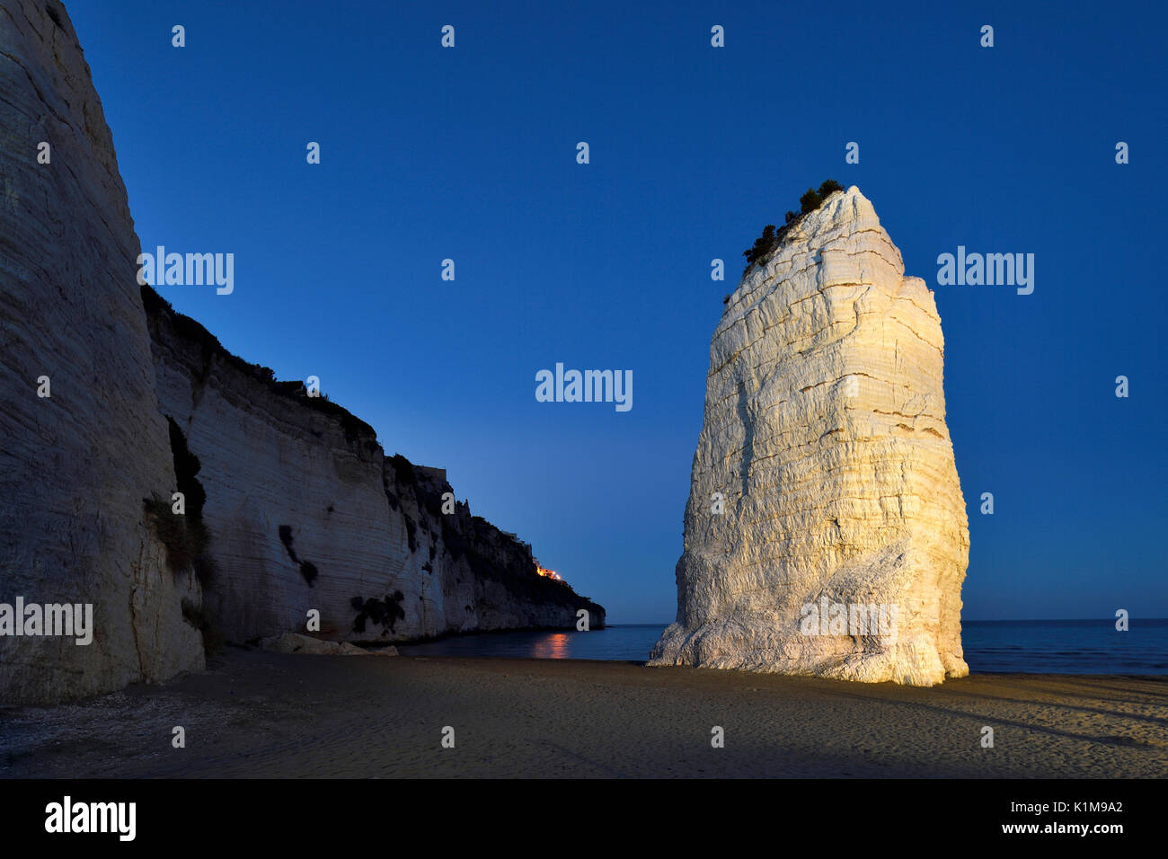 Pizzomunno, limestone cliffs on the beach, landmark of Vieste, Gargano, Foggia Province, Apulia, Italy Stock Photo