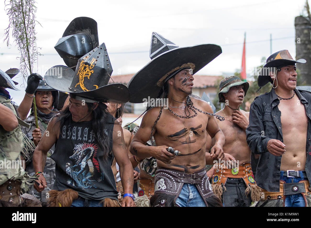 June 29, 2017 Cotacachi, Ecuador: kichwa indigenous people marching on