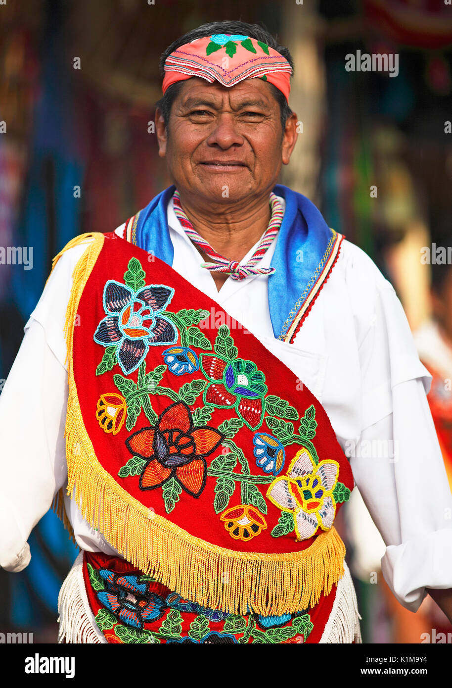 Man 60 years old in traditional costume Voladores de Papantla Xochimilco State of Mexico Mexico Stock Photo Alamy
